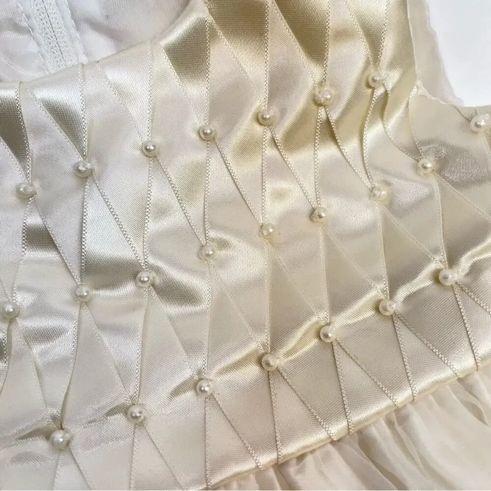 Princess Faith Cream Dress Set 12 Months Pearls Wedding Easter Party Dress